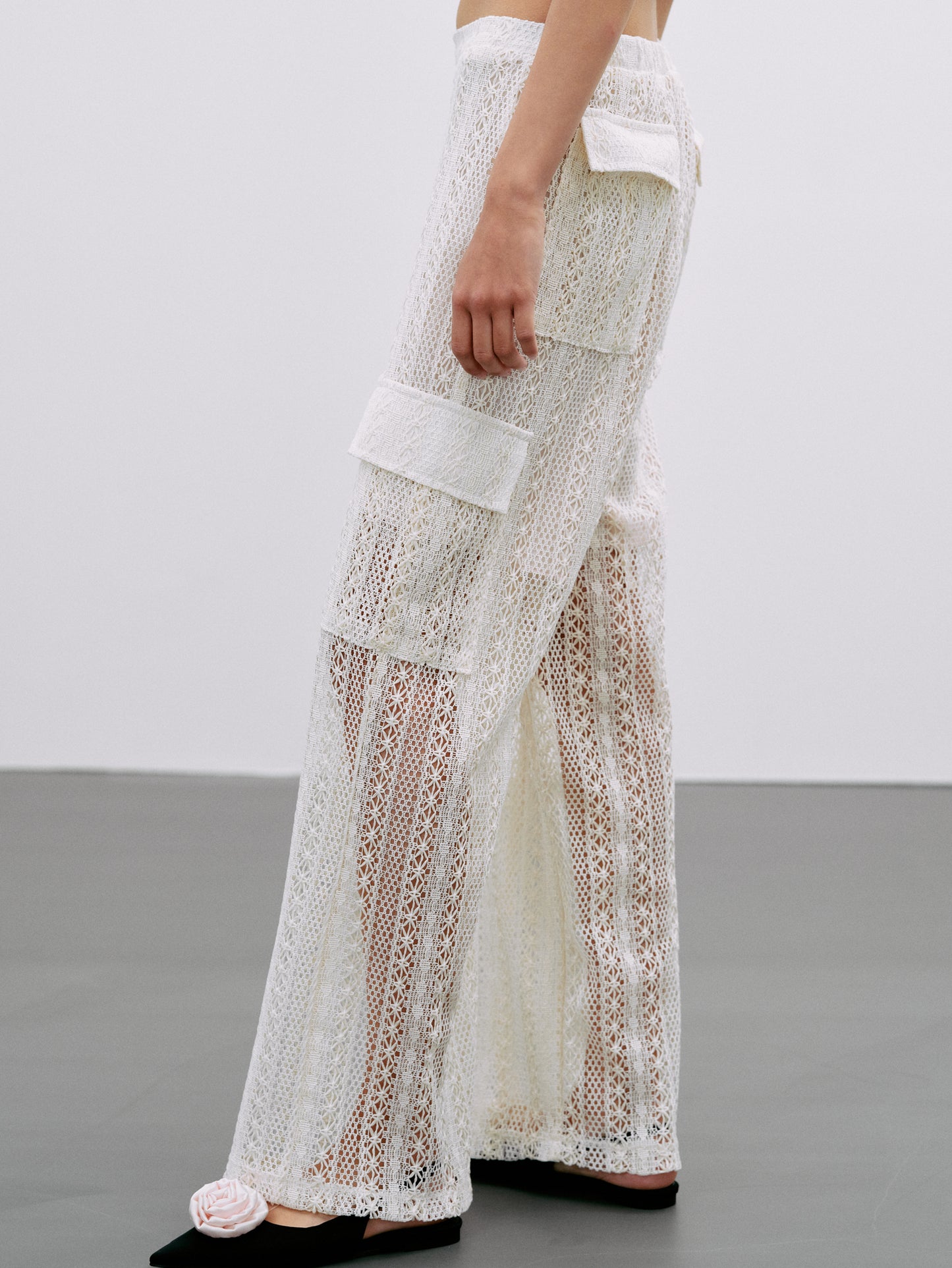 Crochet Cargo Pants, Ivory SourceUnknown