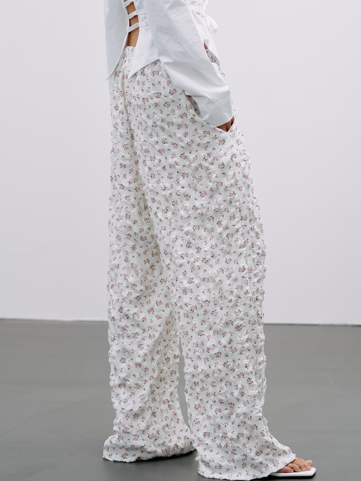Seersucker Floral Pants, Pink – SourceUnknown