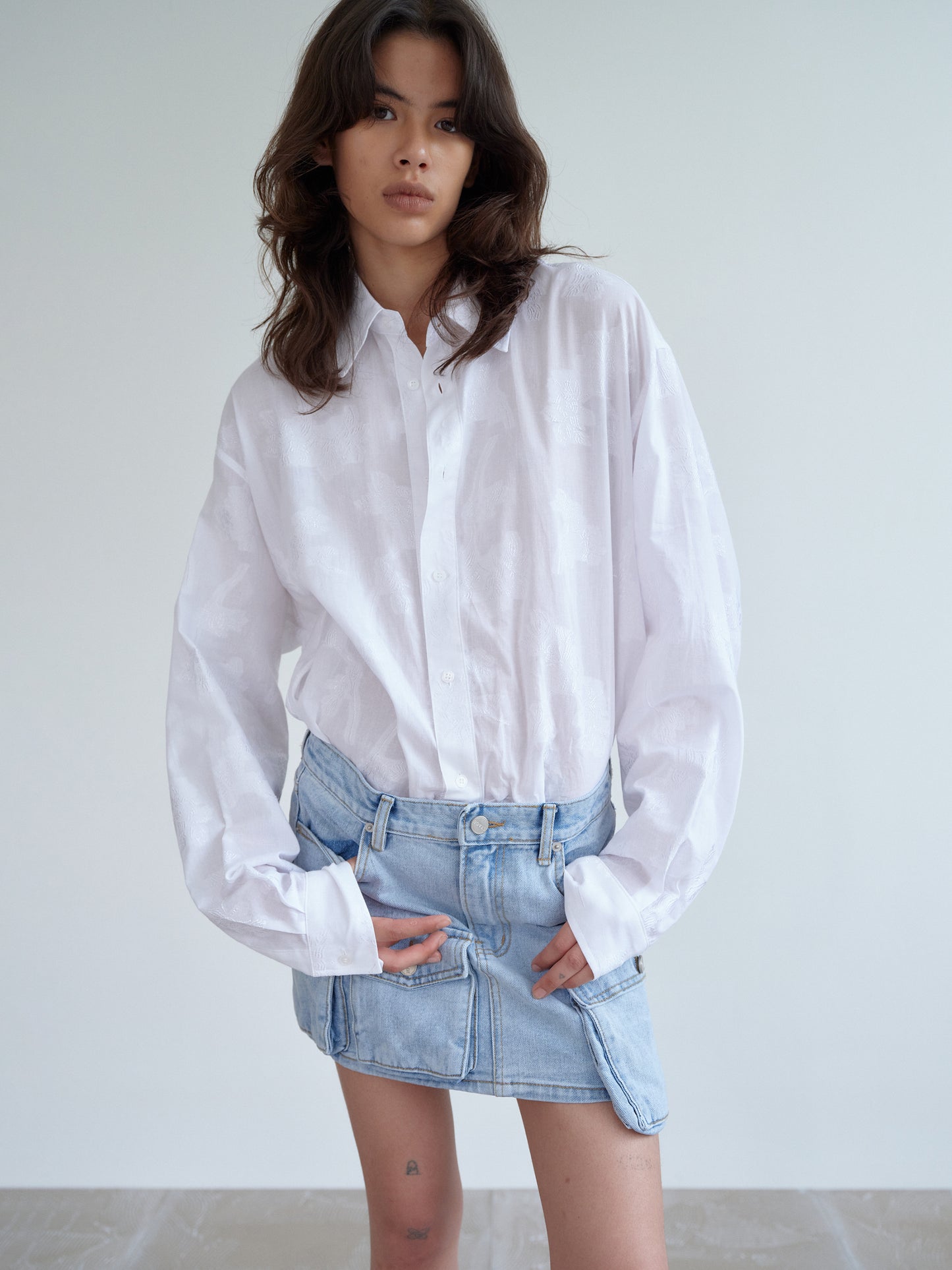 Boyfriend Jacquard Shirt, White