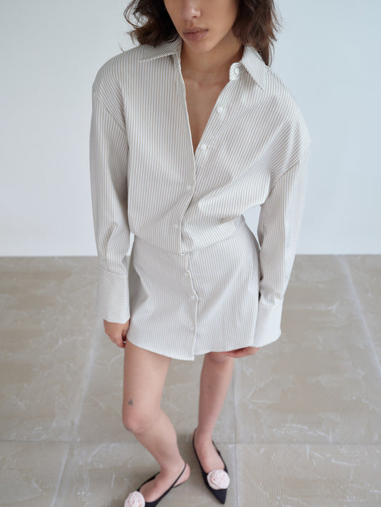 Striped Shirt Minidress, Ivory