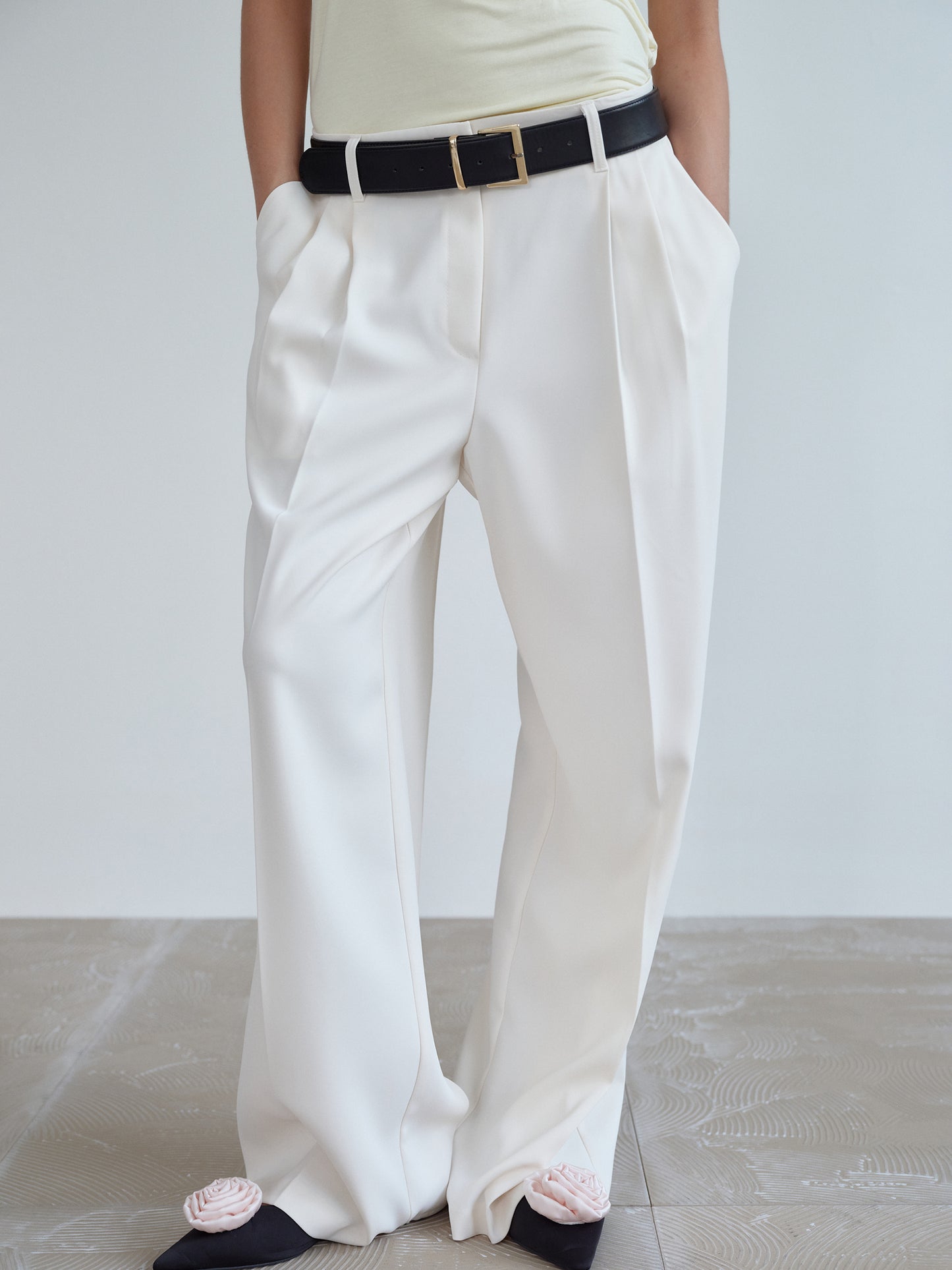Pintuck Tailored Trousers, Ivory