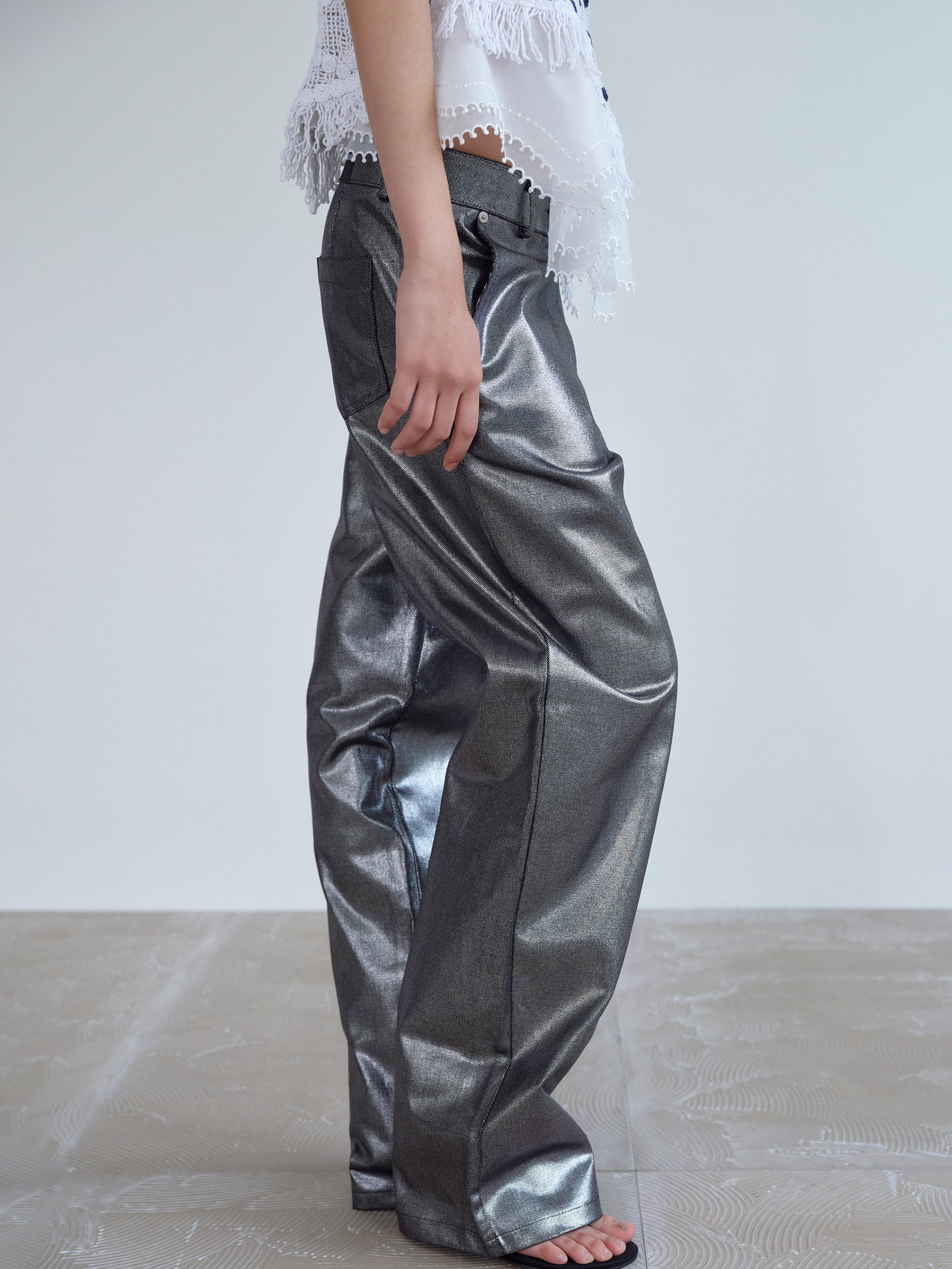 Metallic Coated Pants, Silver