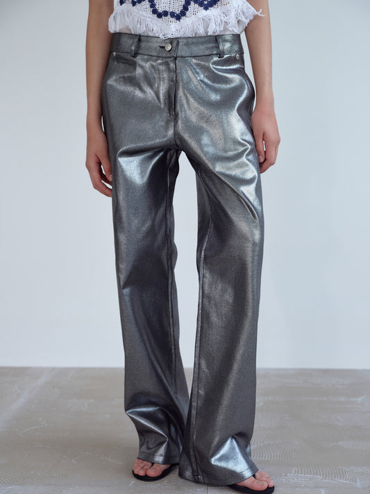 Metallic Coated Pants, Silver