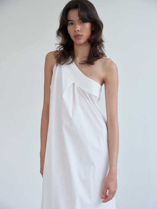 One-Shoulder Sun Dress, White