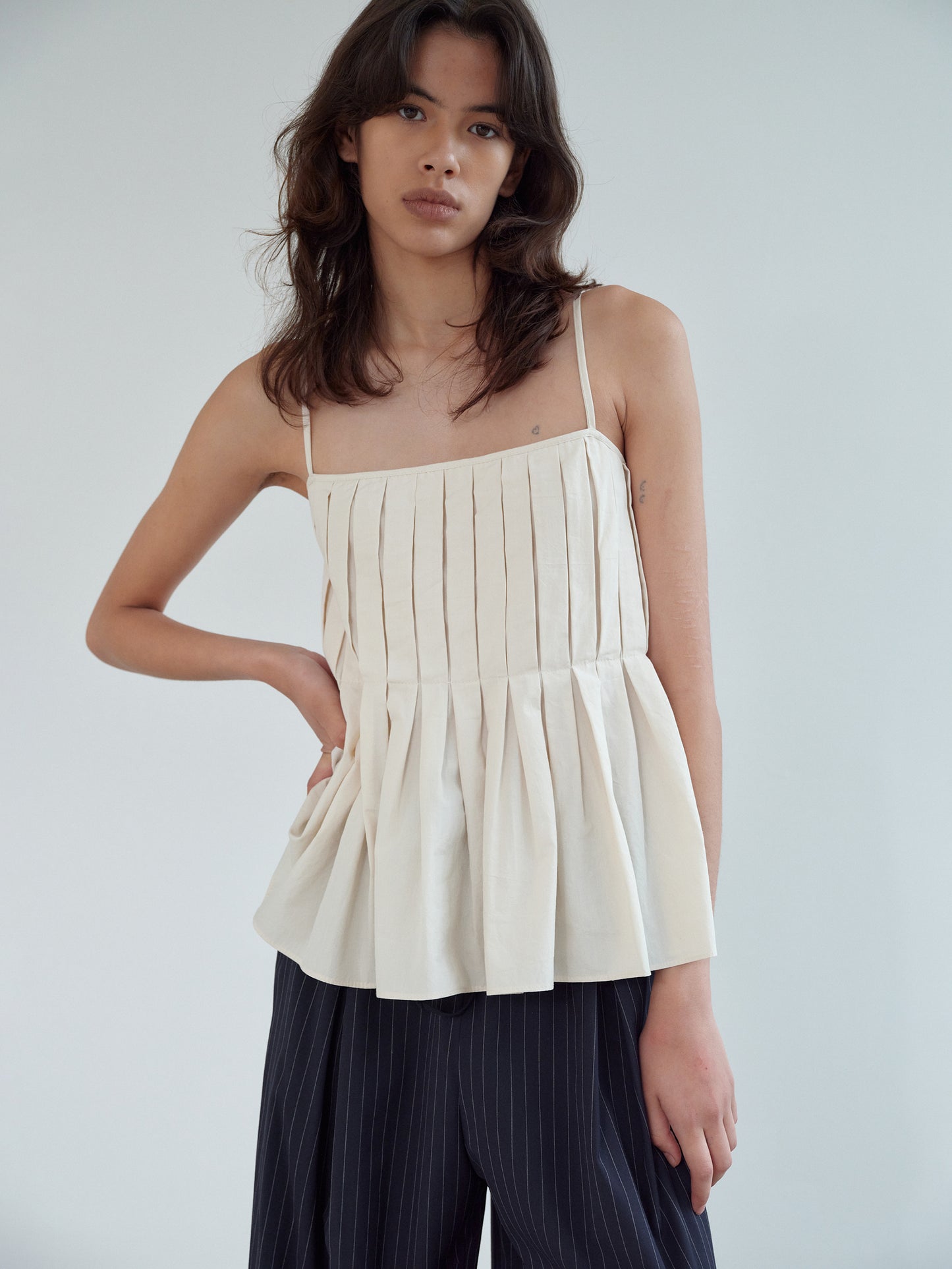 Accordion Pleated Top, Cream