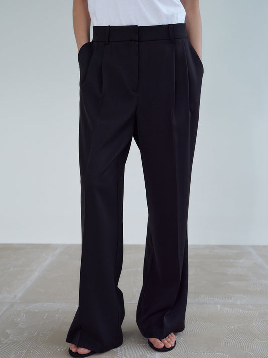 Pintuck Tailored Trousers, Black