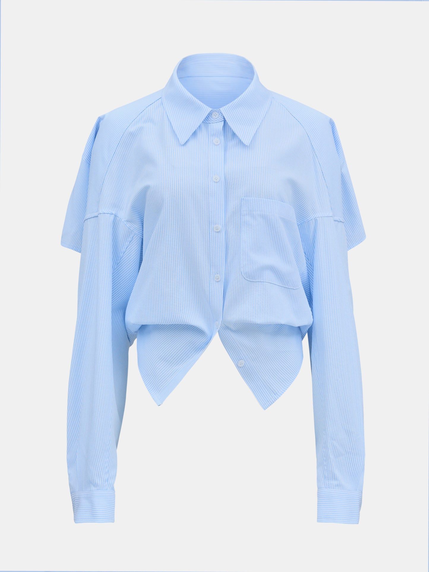 Cropped Back Pinstripe Shirt, Sky Blue