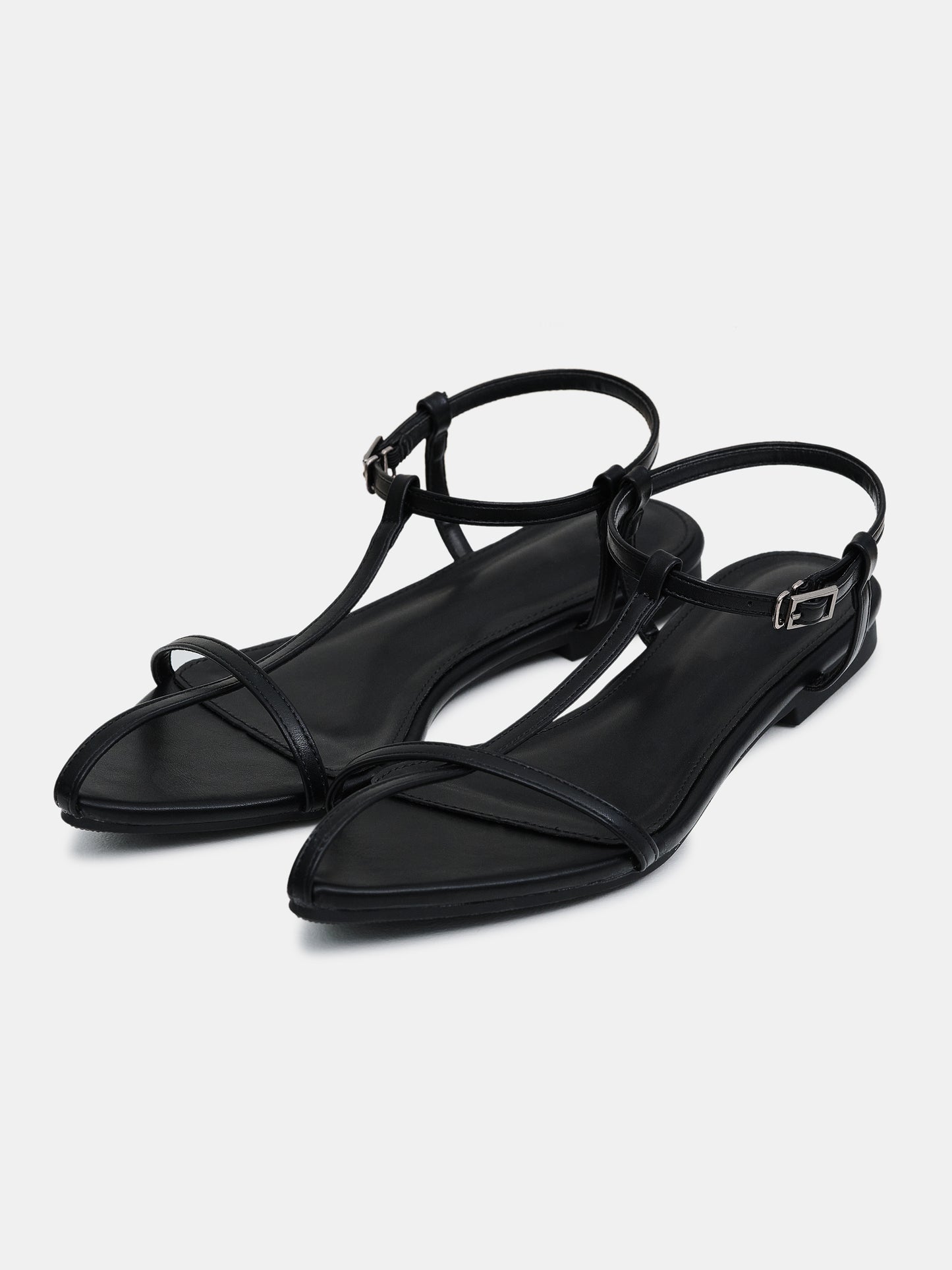 Middle Strap Flat Sandals, Black
