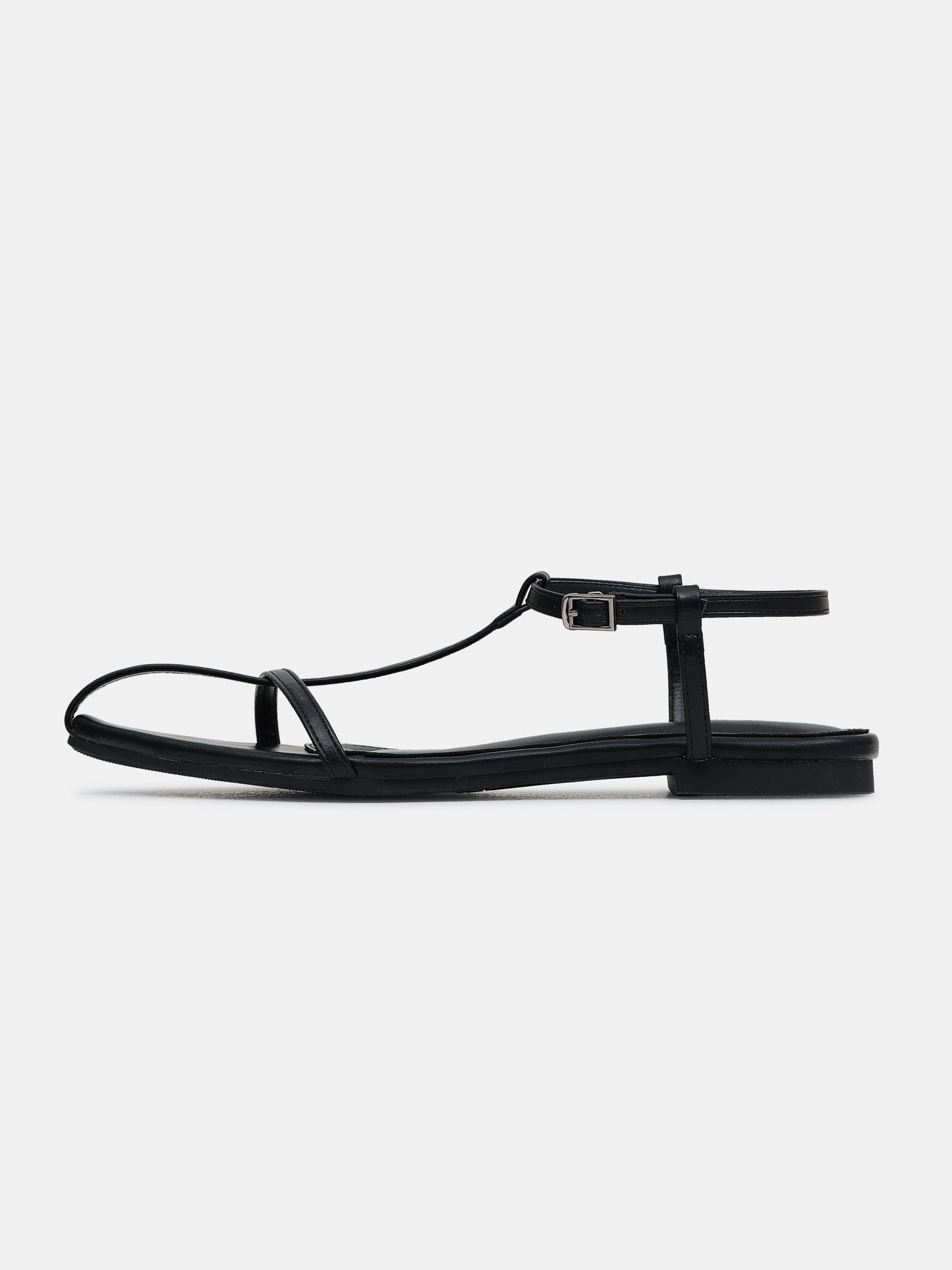 Middle Strap Flat Sandals, Black
