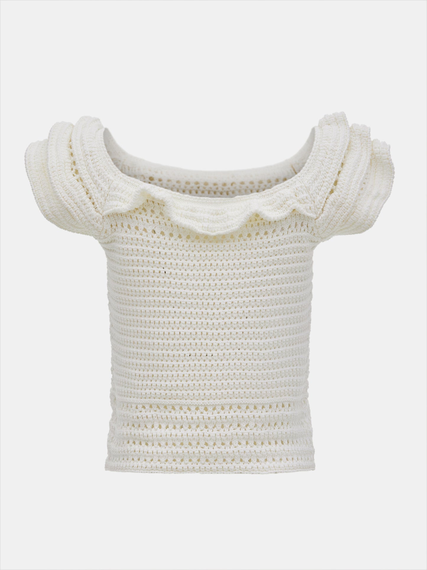 Ruffle Crochet Top, Ivory
