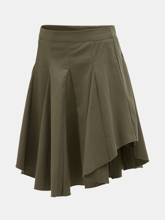 Asymmetric Cotton Skirt, Khaki