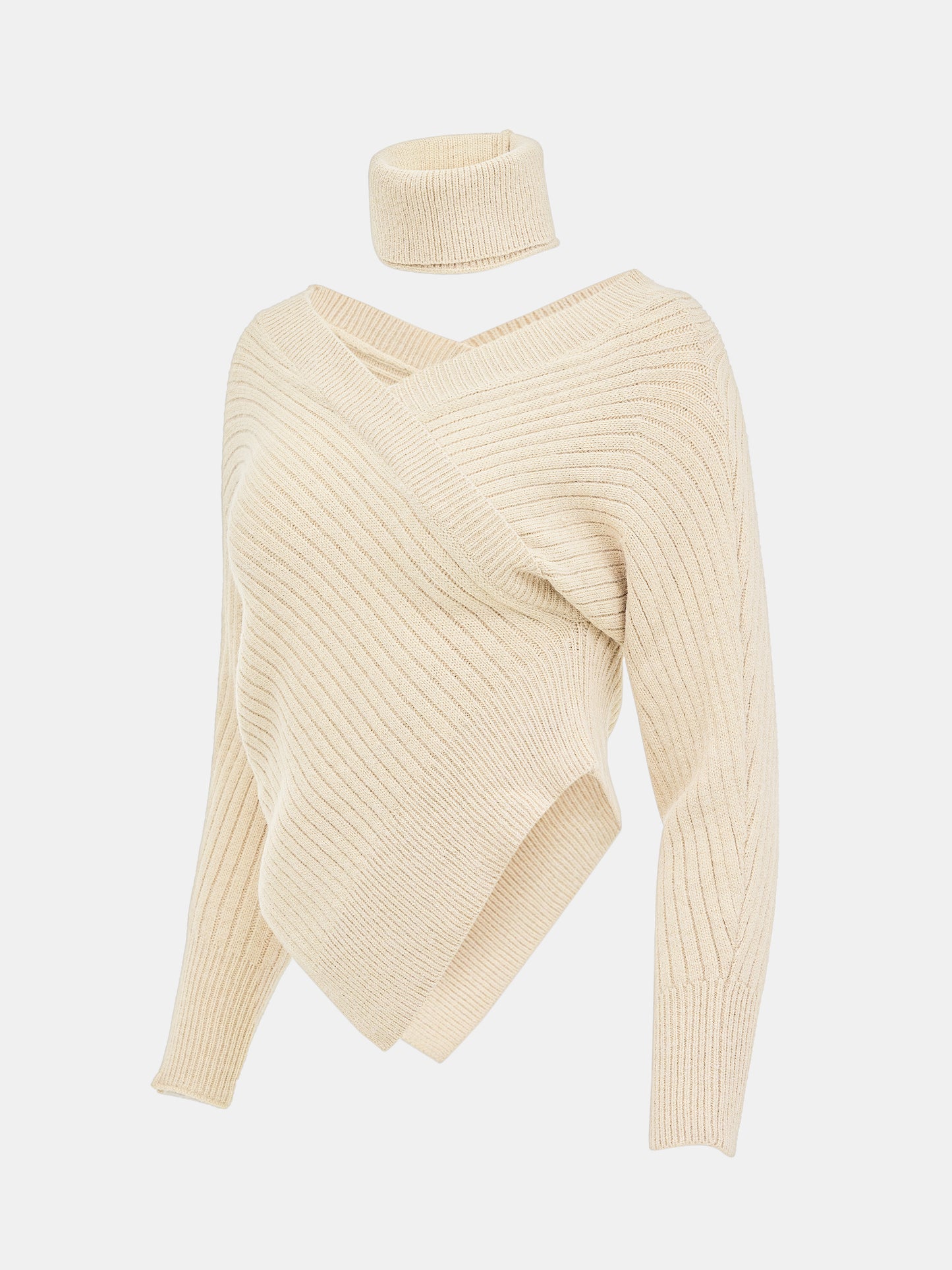 Asymmetric Neck Warmer Knit, Cream