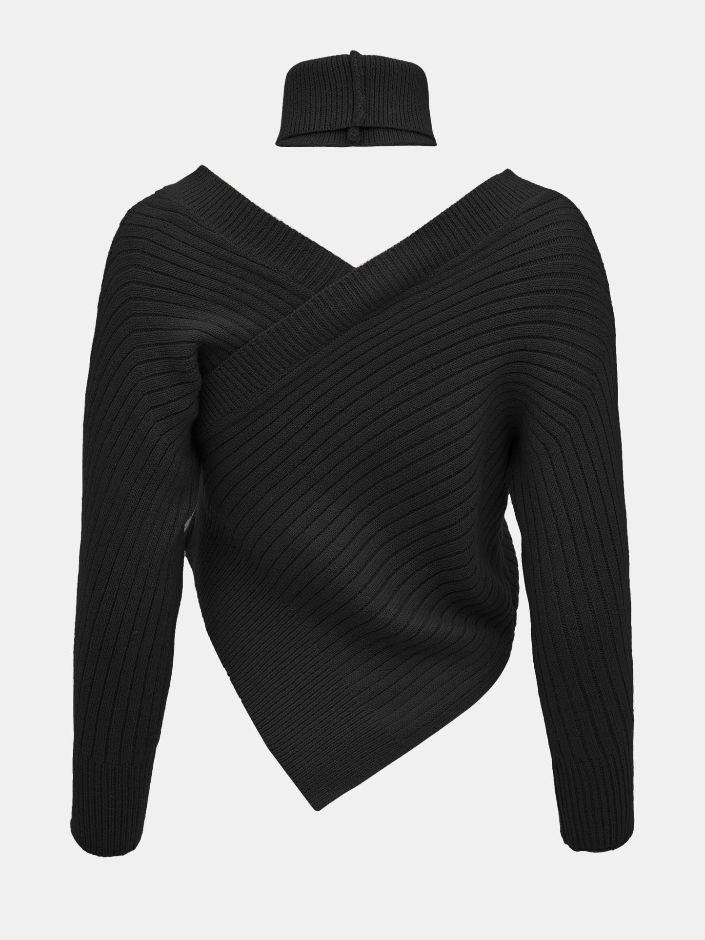 Asymmetric Neck Warmer Knit, Black
