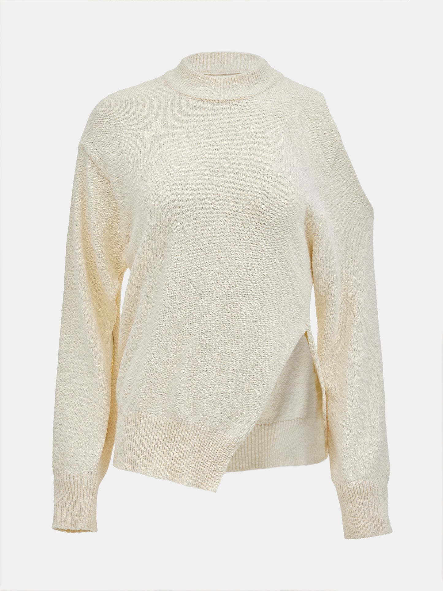Cut-Out Boucle Pullover, Cream