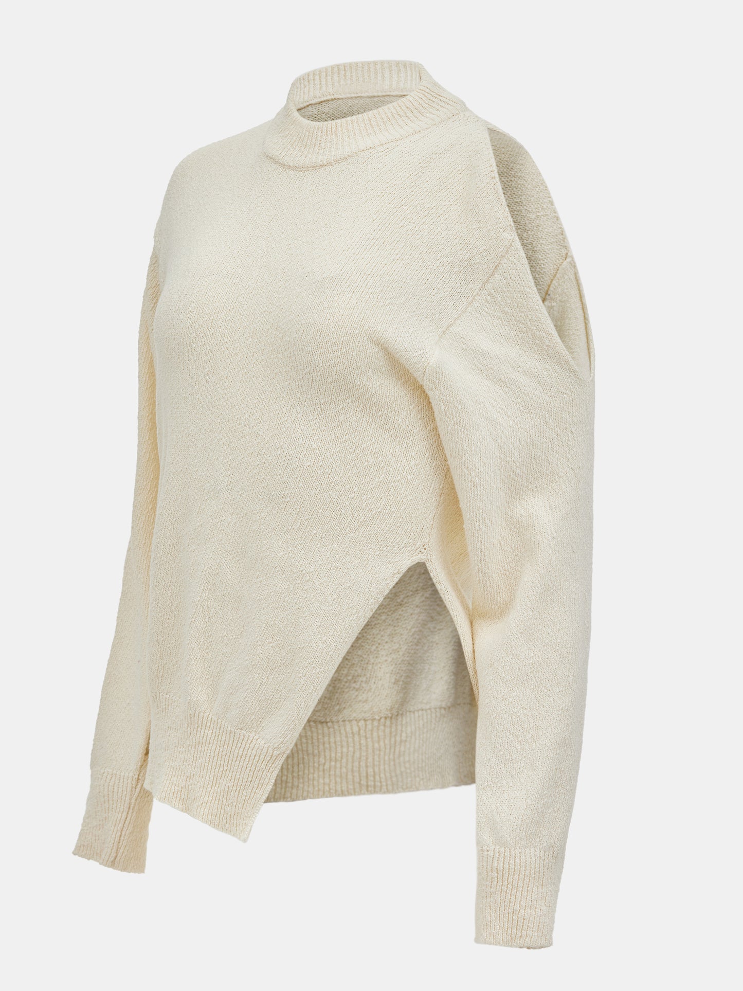 Cut-Out Boucle Pullover, Cream