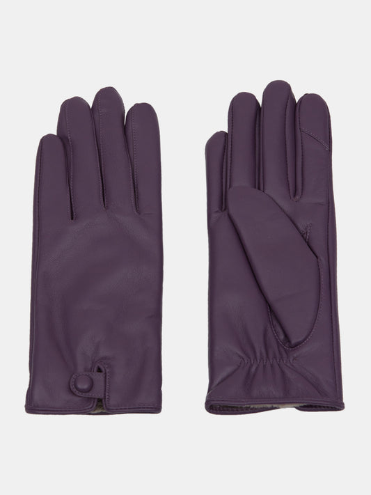 Lambskin Button Leather Gloves, Purple Mauve
