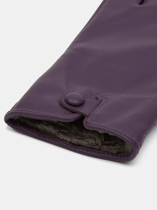 Lambskin Button Leather Gloves, Purple Mauve