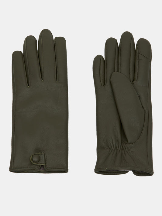 Lambskin Button Leather Gloves, Seaweed