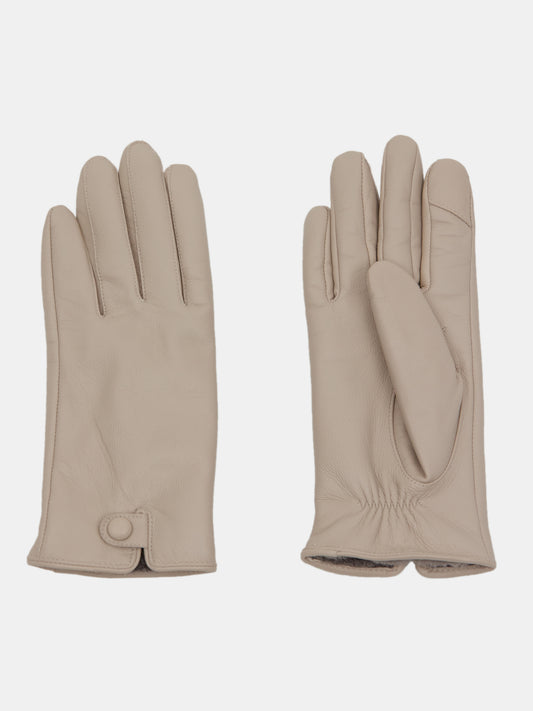 Lambskin Button Leather Gloves, Bone