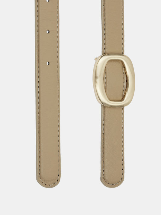 Round Hexagon Leather Belt, Beige/Gold