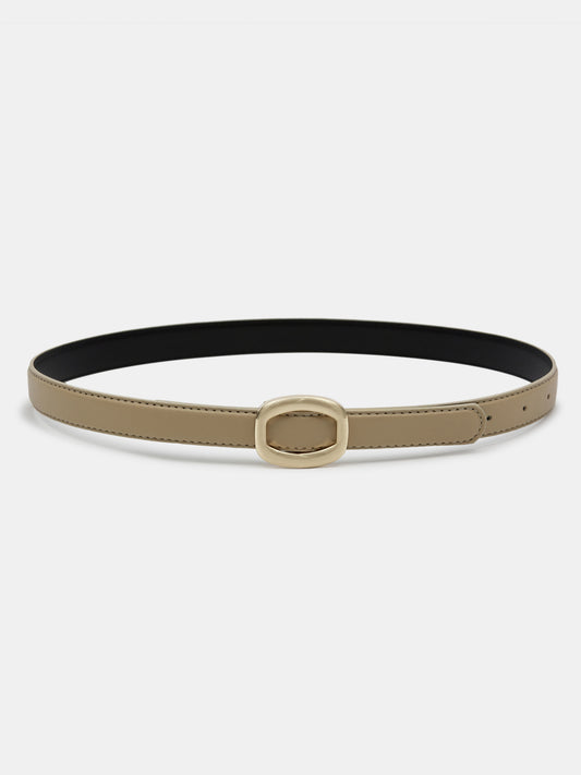 Round Hexagon Leather Belt, Beige/Gold
