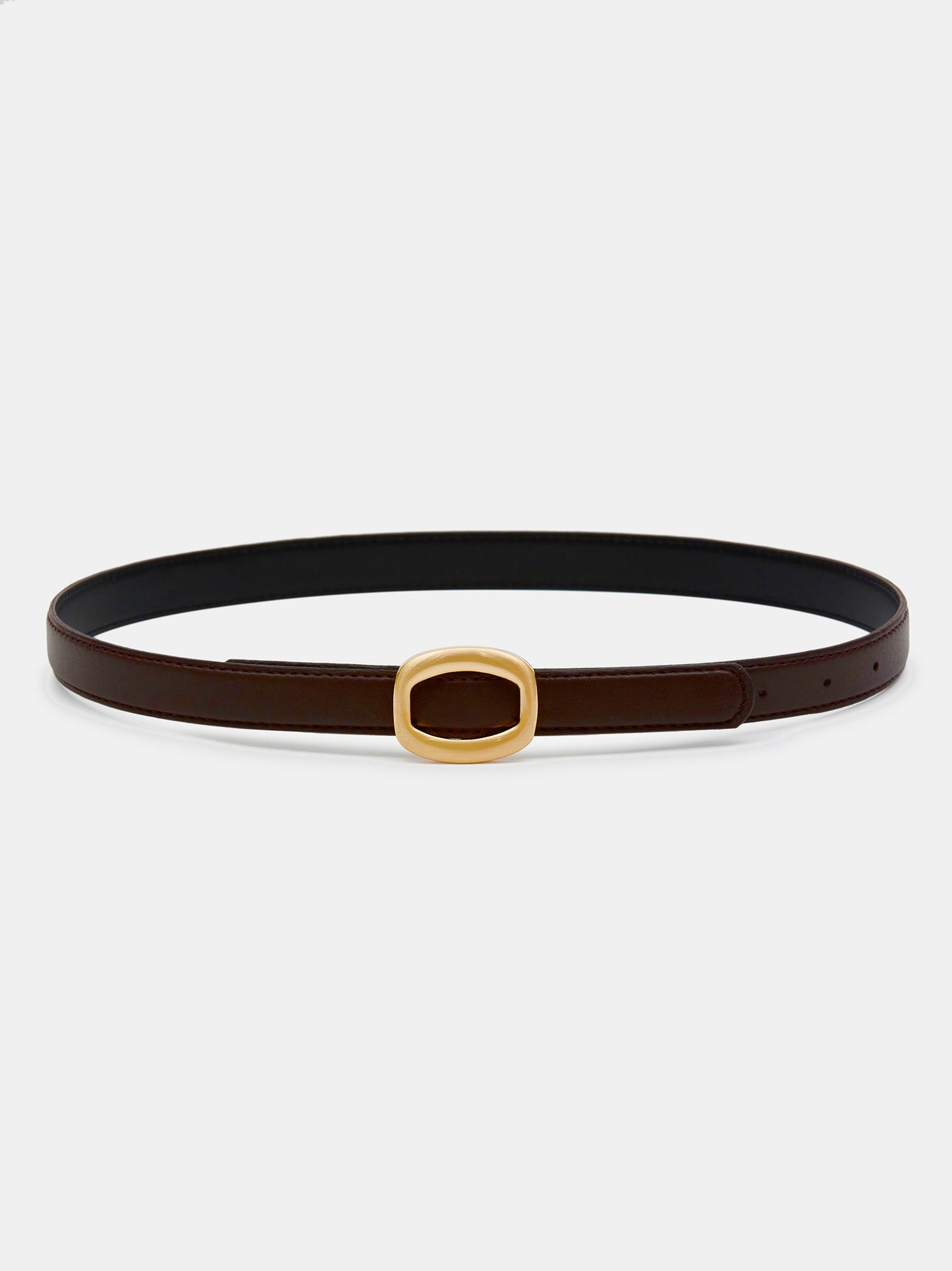 Round Hexagon Leather Belt, Brown/Gold