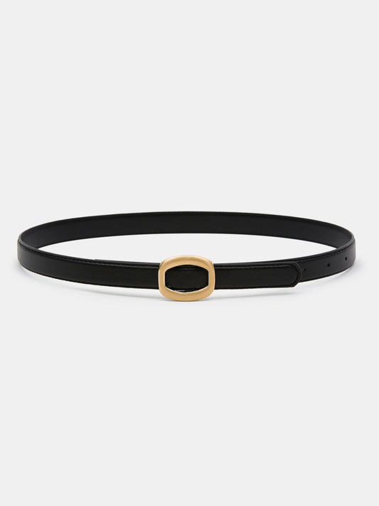 Round Hexagon Leather Belt, Black/Gold