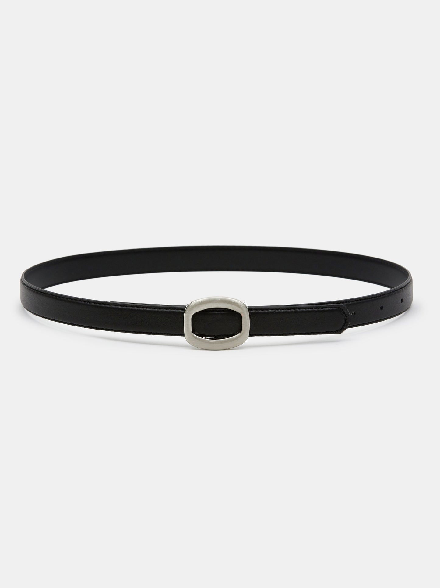 Round Hexagon Leather Belt, Black/Silver
