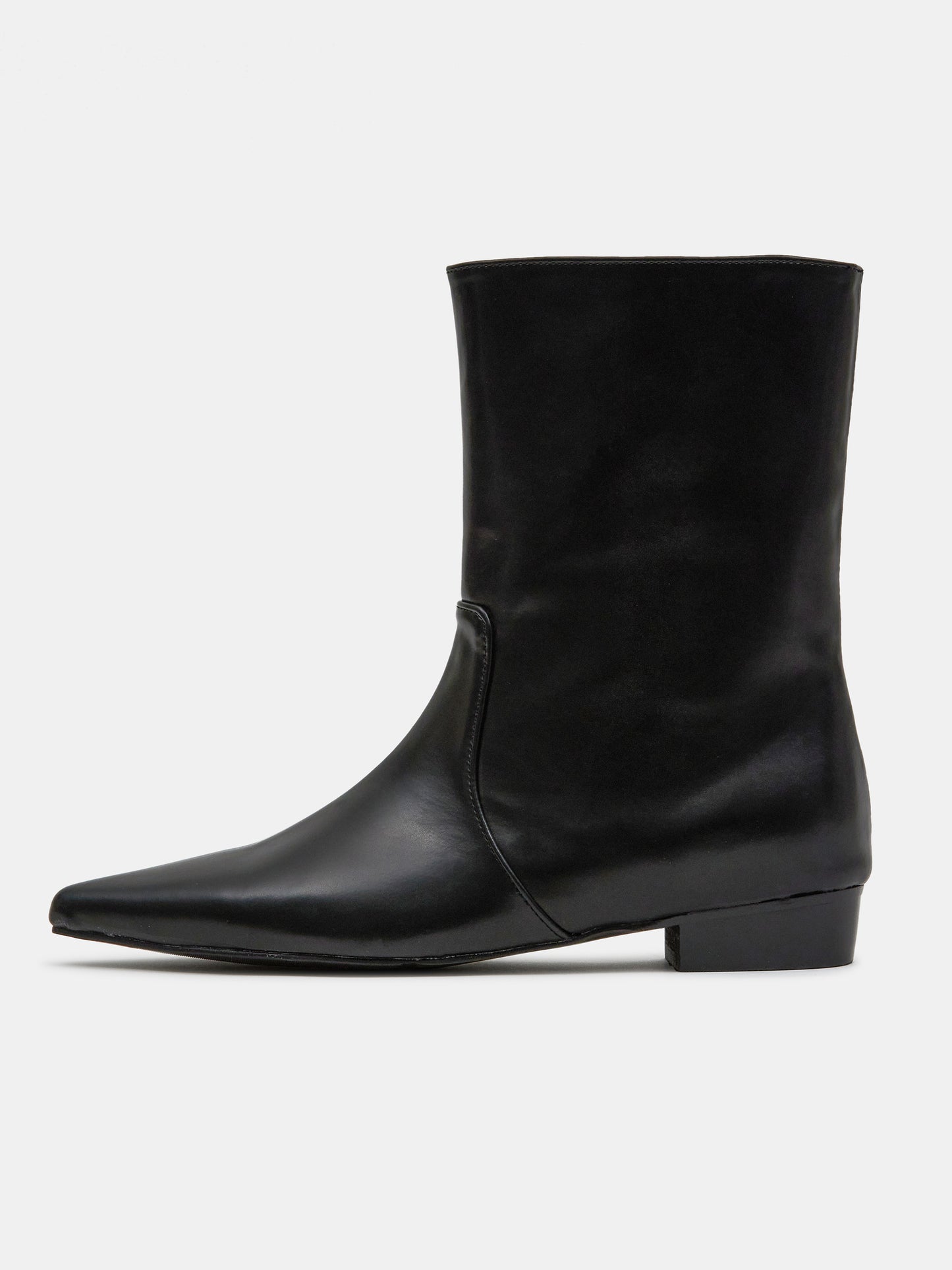 Pointed Mid Calf Boots, Black