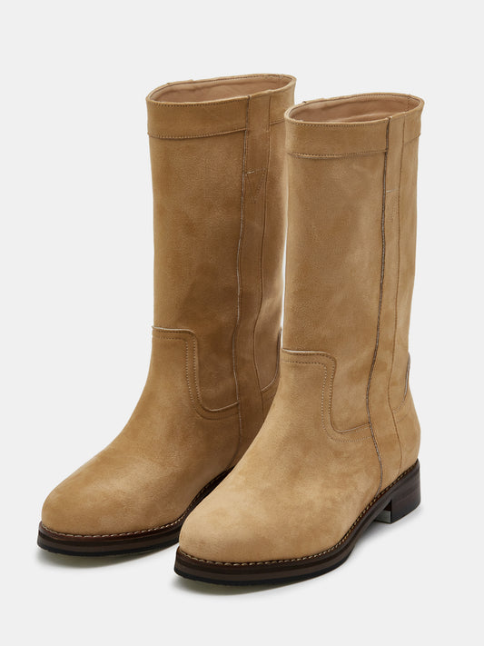 Panelled Suede Mid Boots, Camel