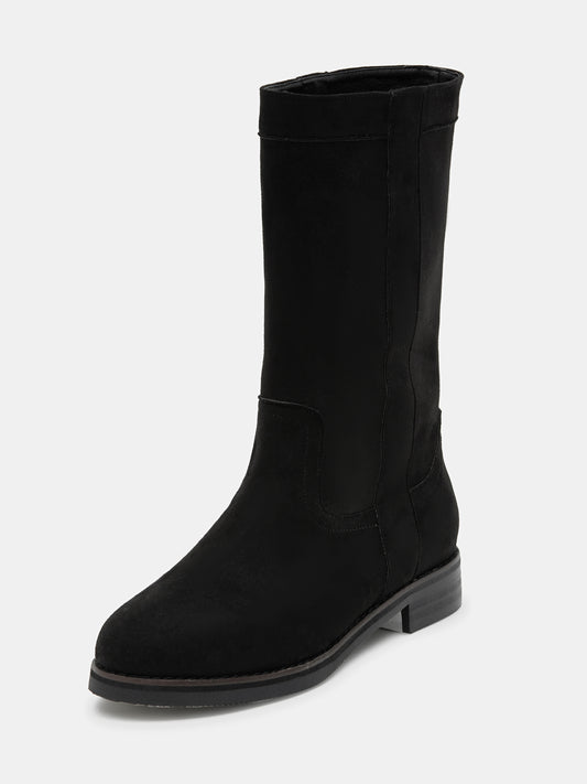 Panelled Suede Mid Boots, Black