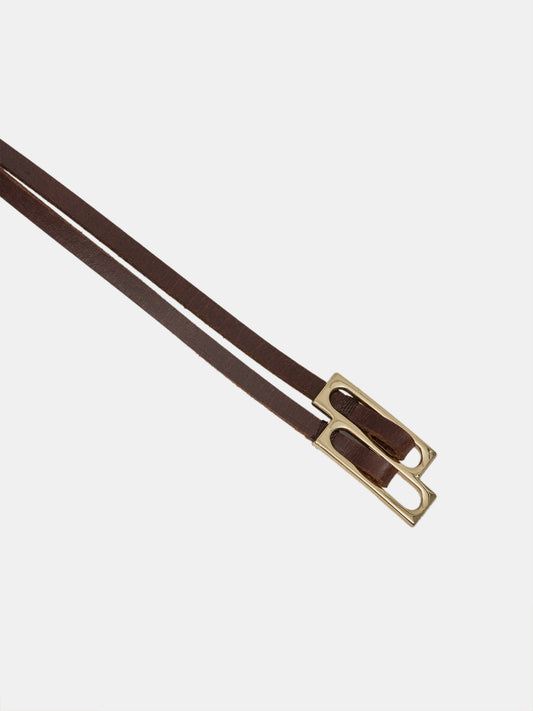 Double Thin Leather Belt, Brown