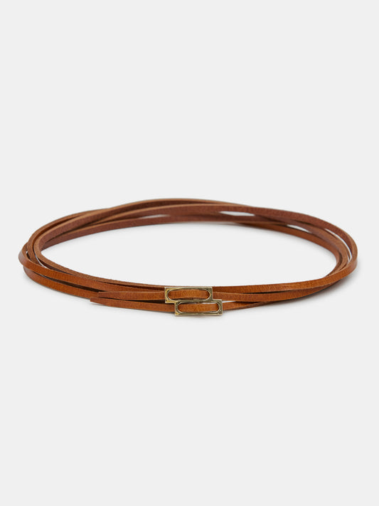 Double Thin Leather Belt, Tan