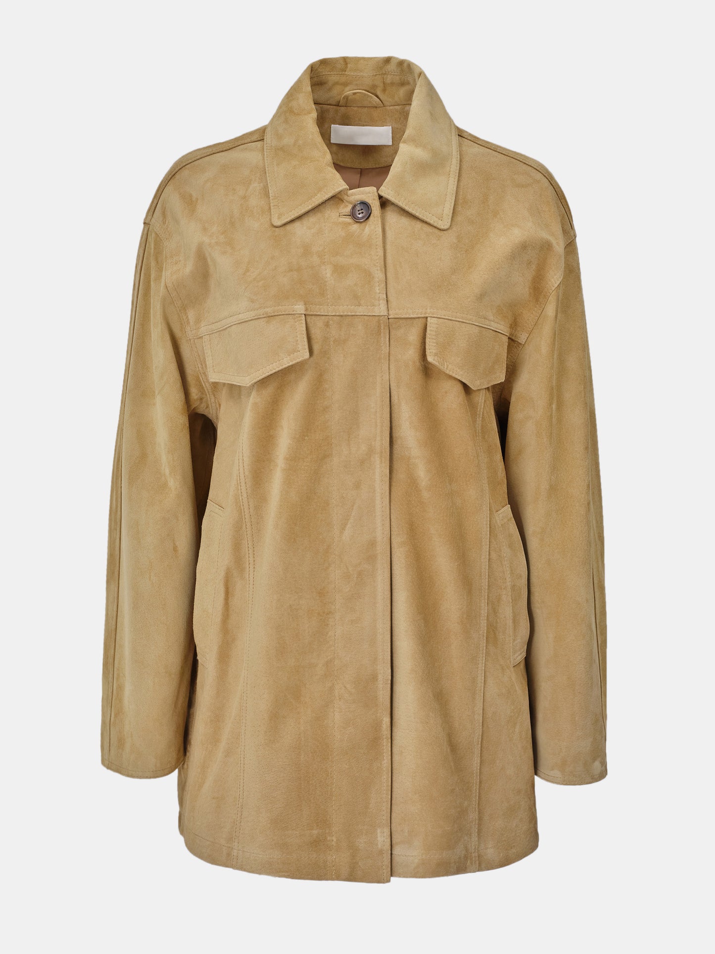 Button-Up Suede Jacket, Camel Beige