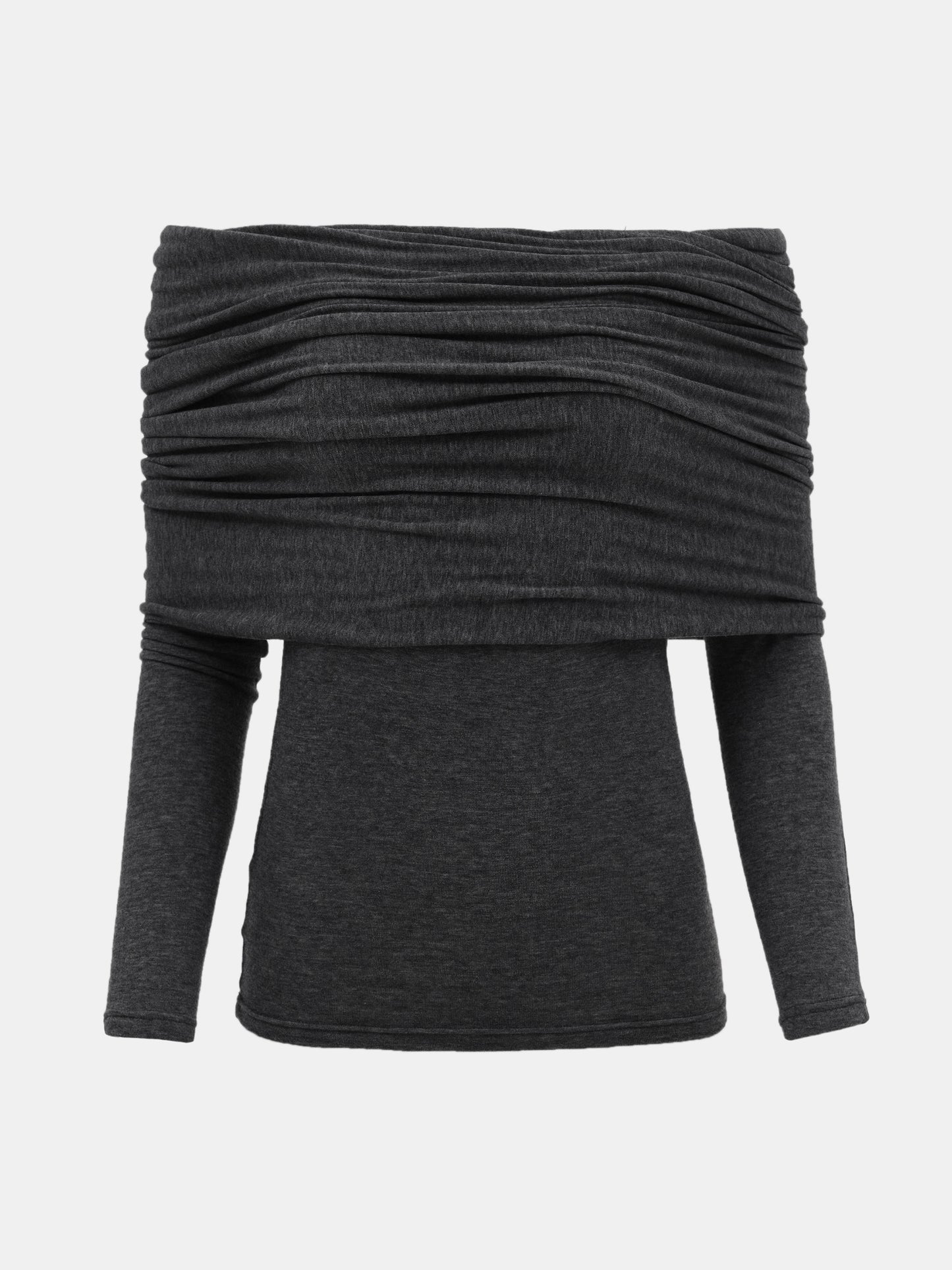 Tova Off Shoulder Knit, Dark Grey Melange
