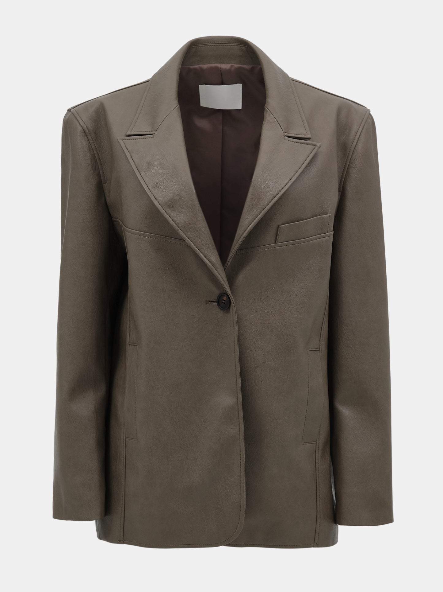 Faux Leather Peaked Blazer, Ash Brown