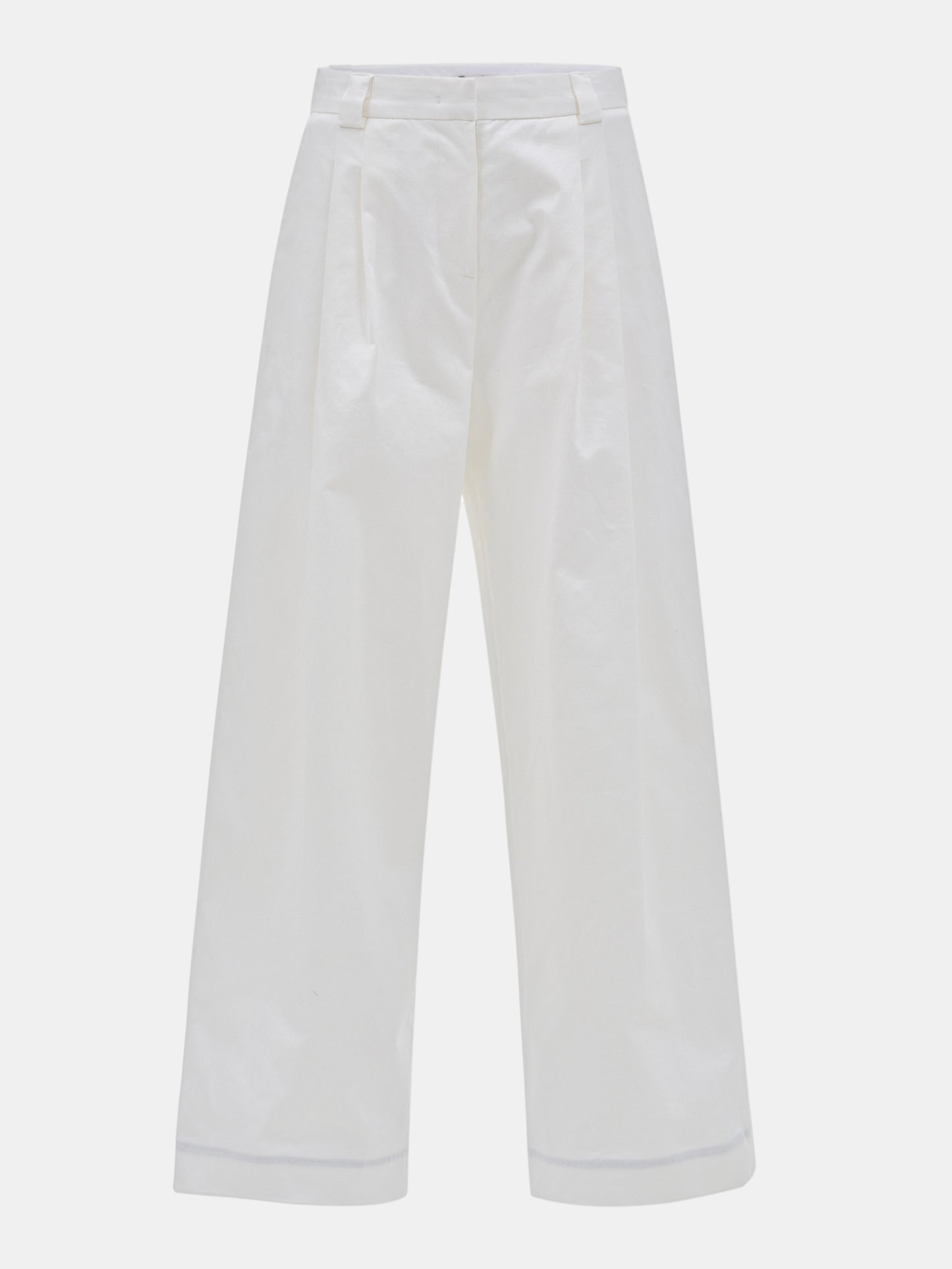 Pleated Cotton Twill Trousers, White