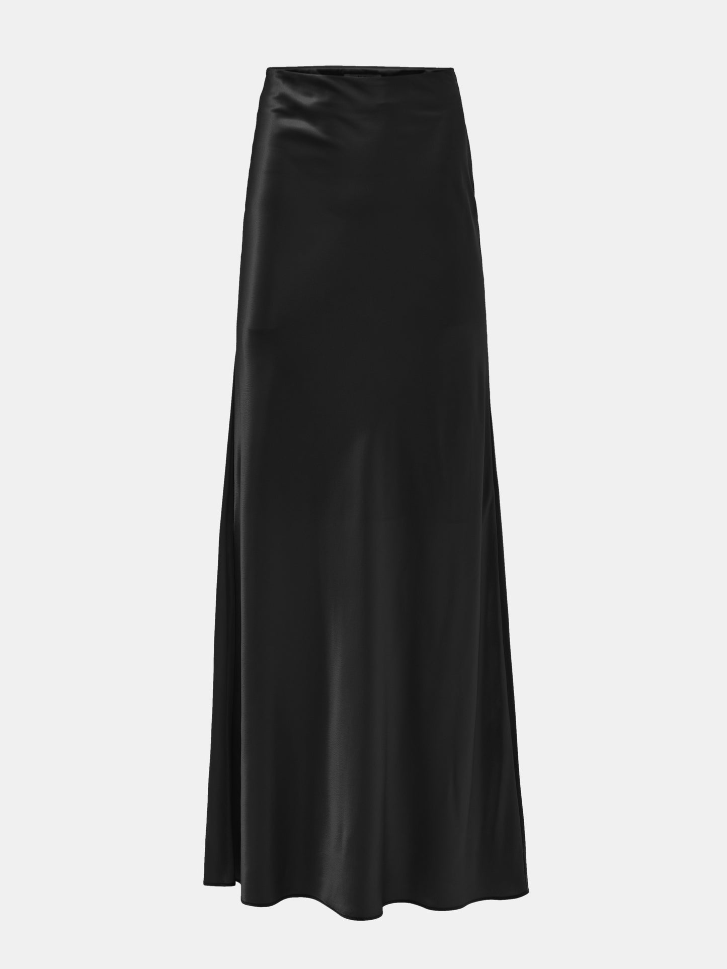 Satin Straight Maxi Skirt, Black