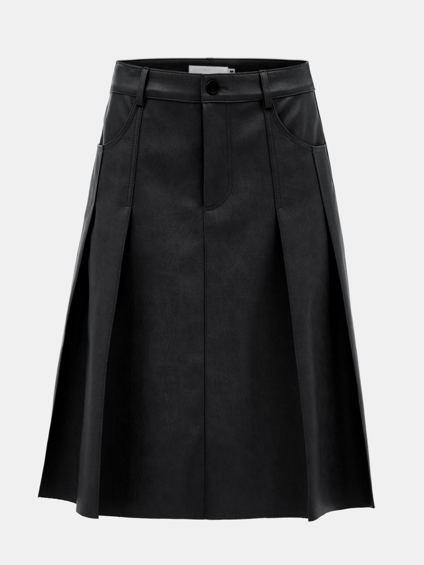 Faux Leather Pleated Skirt, Black
