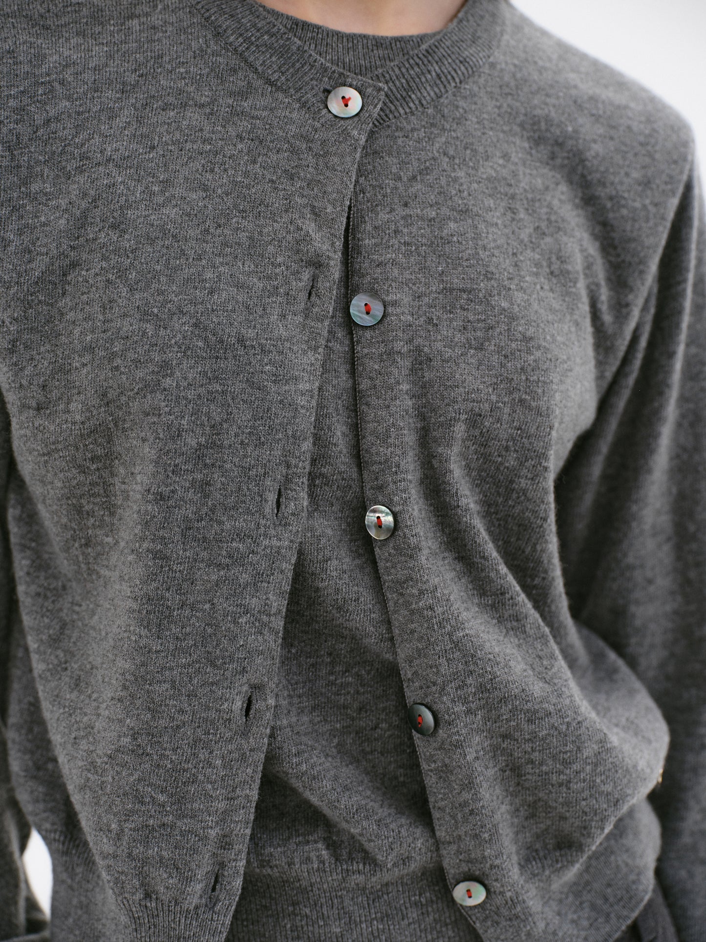 Double-Layer Fine Wool Cardigan, Charcoal