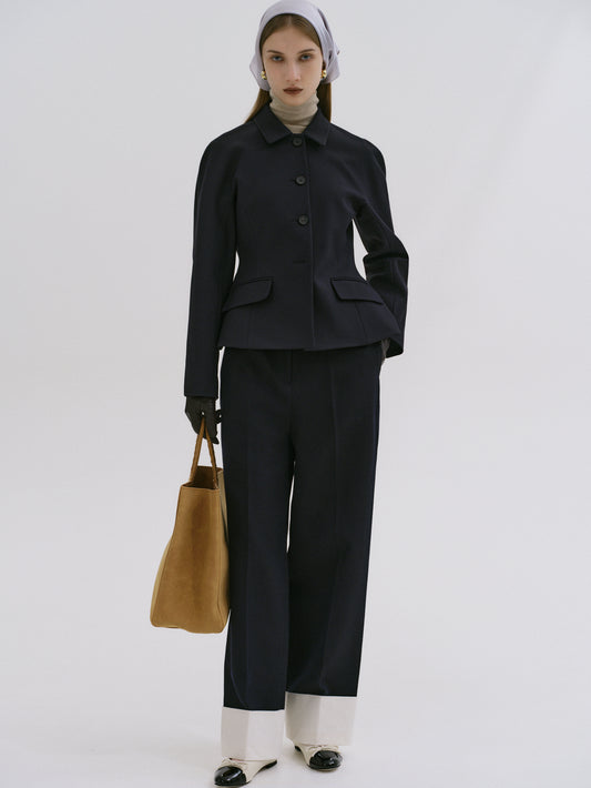 Sevyn Peplum Fitted Jacket, Navy