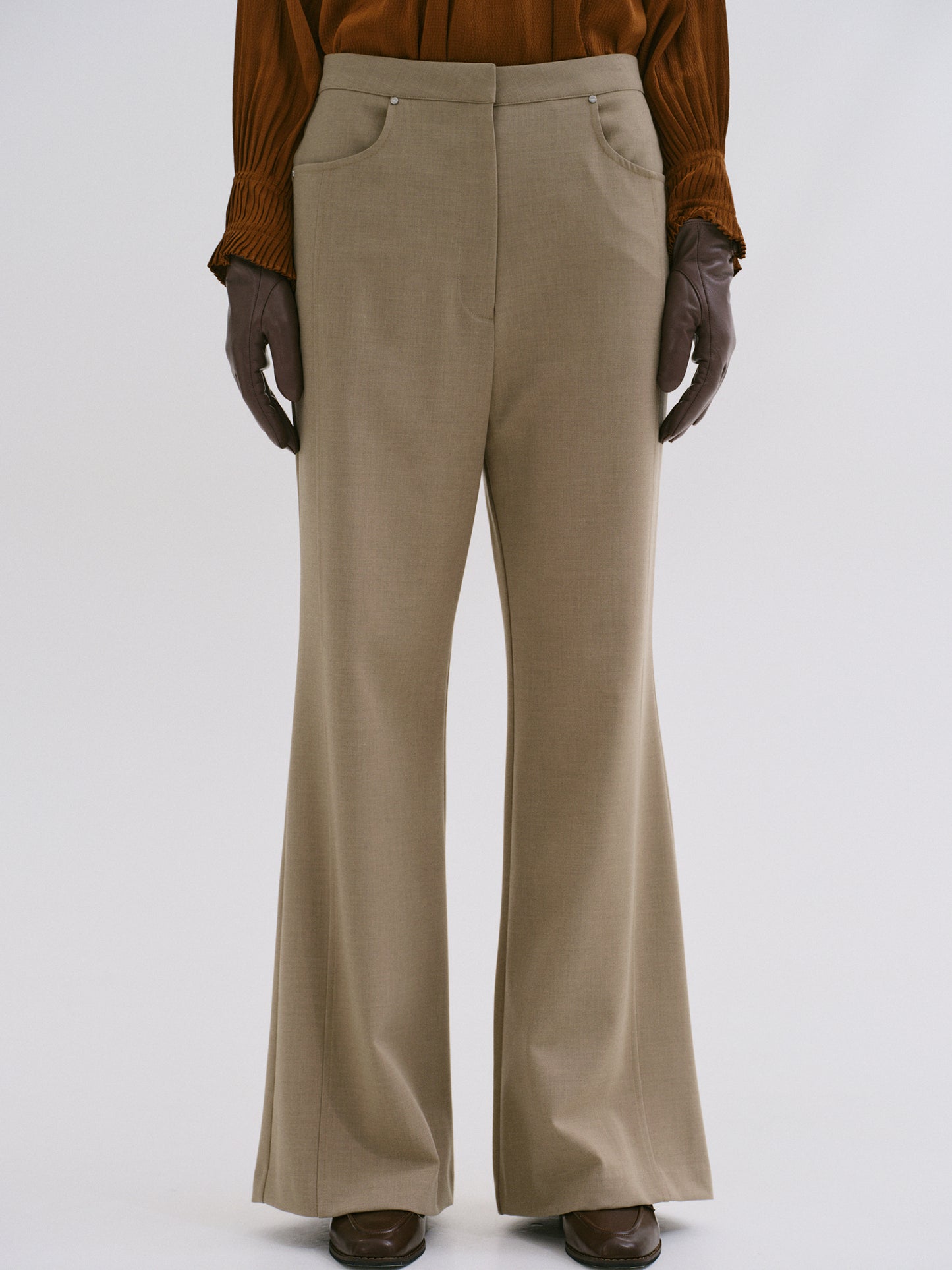 Slim Flared Trousers, Fawn