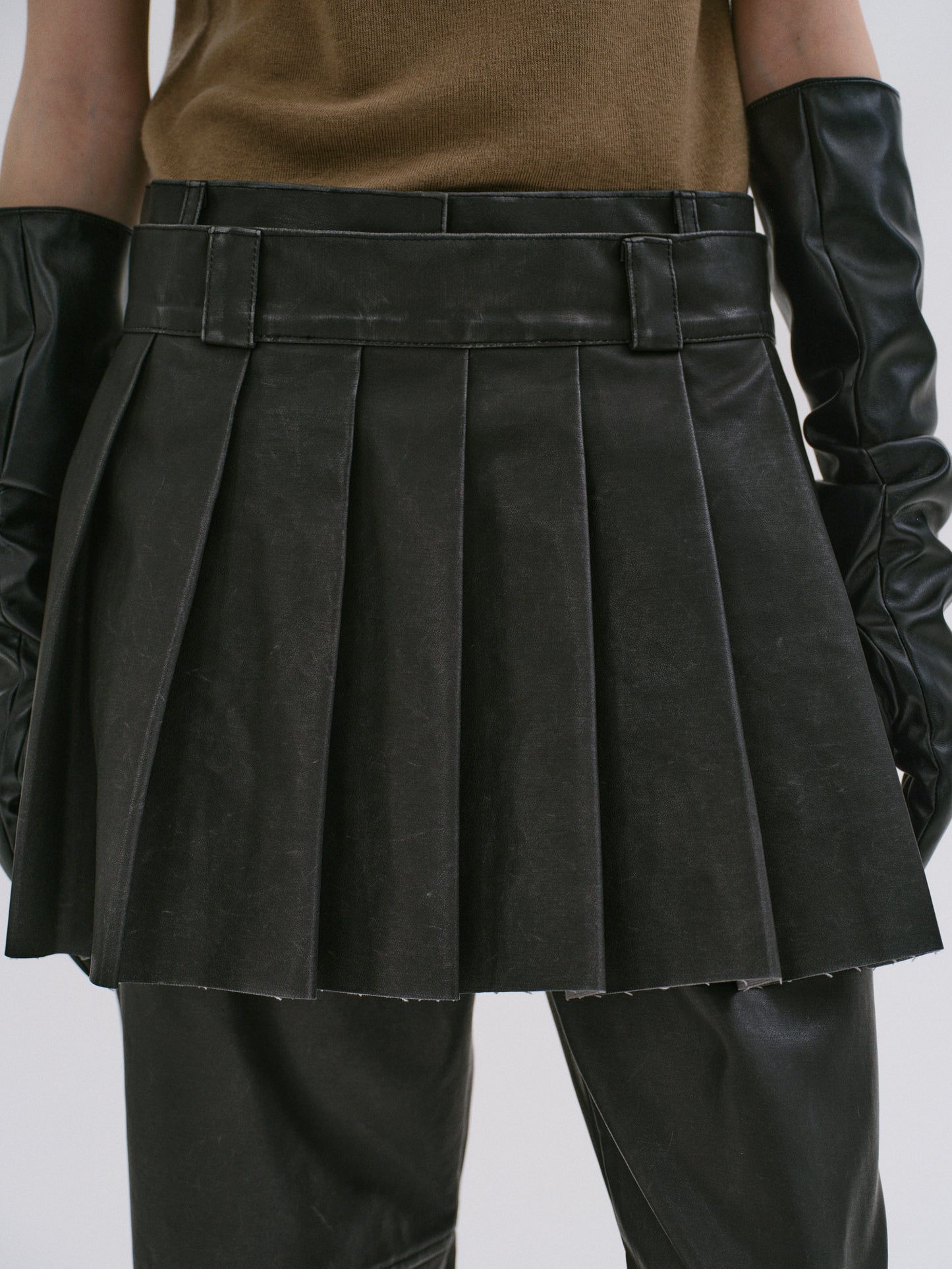 Faded Faux Leather Skirt, Black