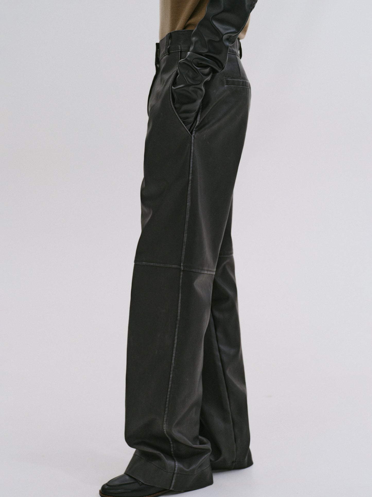 Faded Faux Leather Trousers, Black