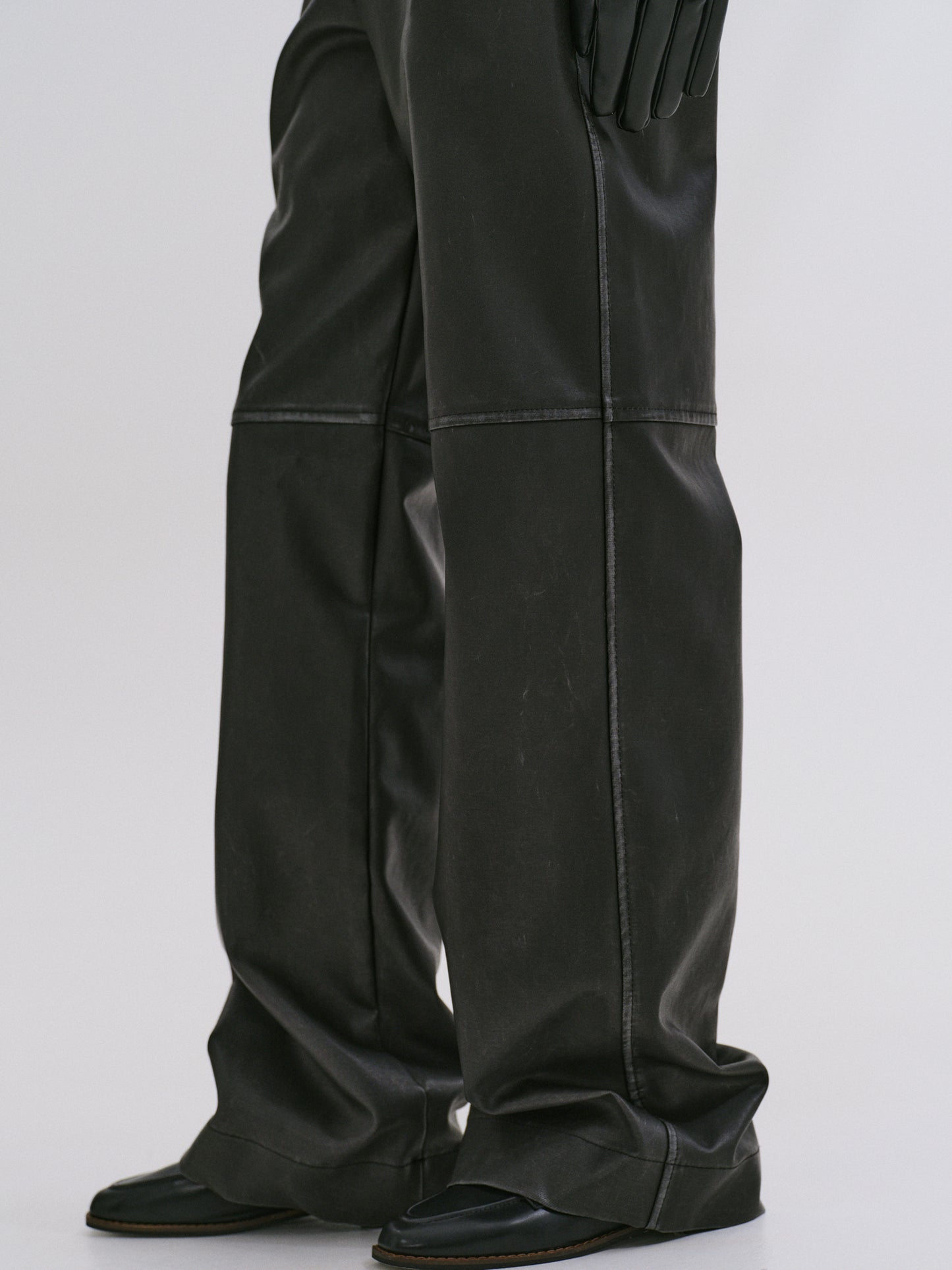 Faded Faux Leather Trousers, Black