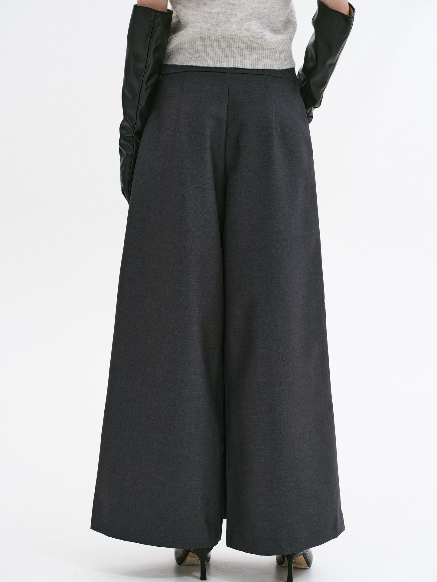 Wrap Button Wide Trousers, Charcoal
