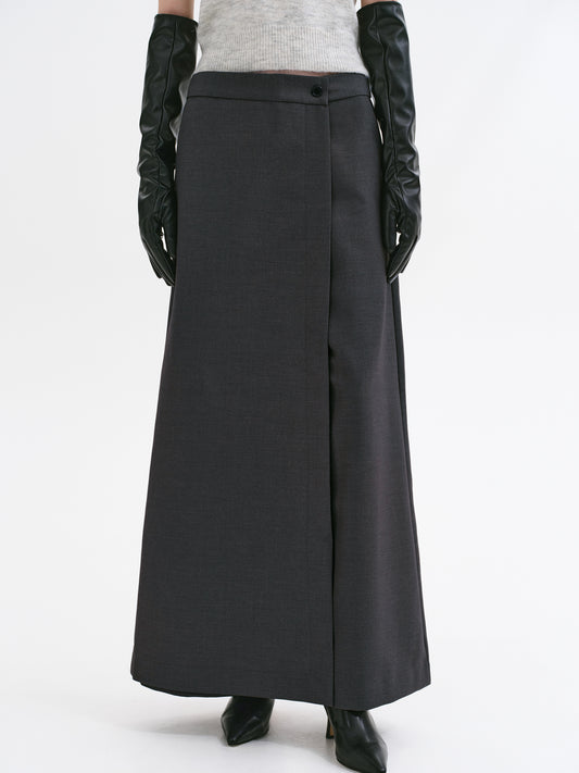 Wrap Button Wide Trousers, Charcoal