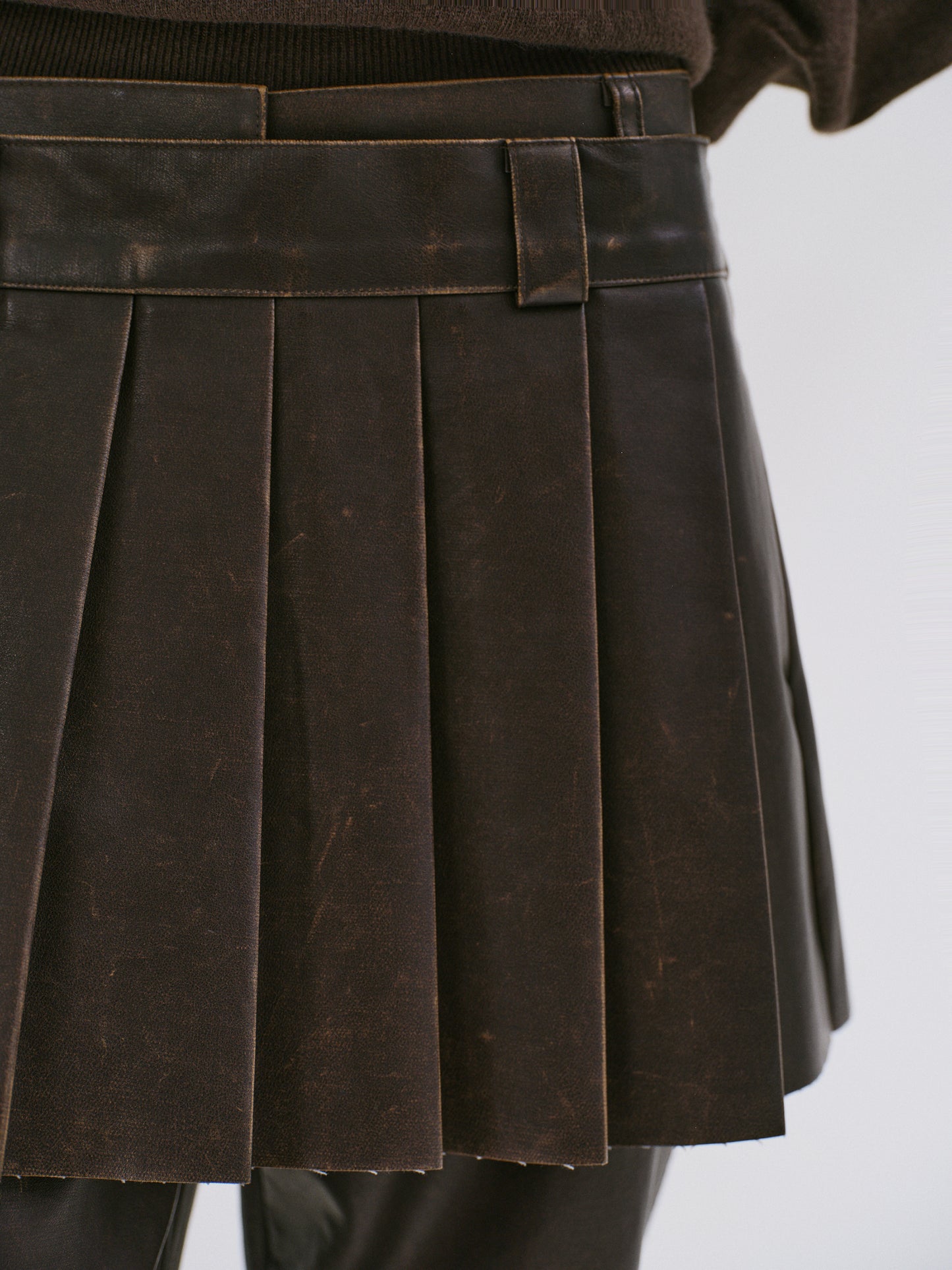 Faded Faux Leather Skirt, Cacao