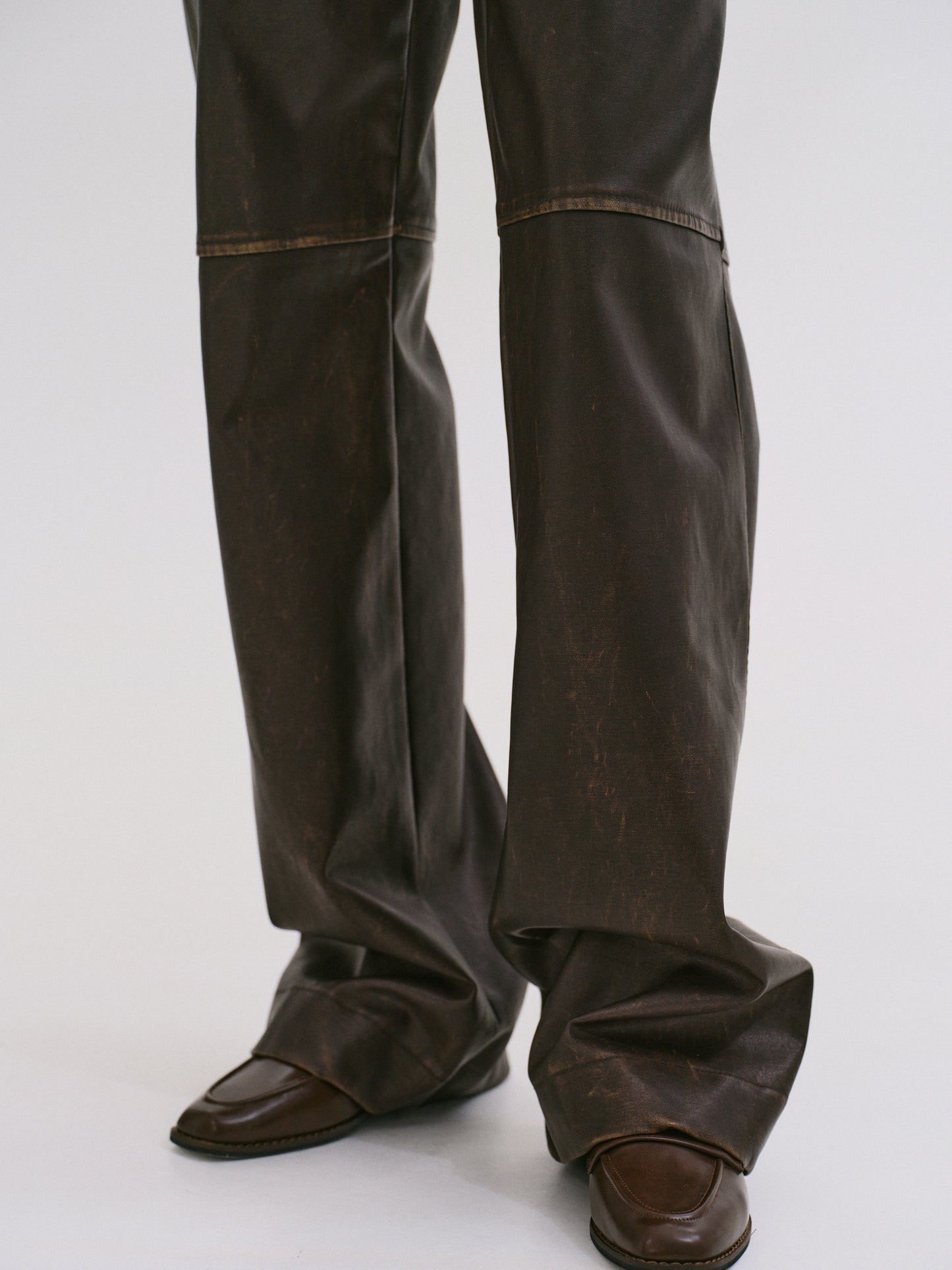 Faded Faux Leather Trousers, Cacao