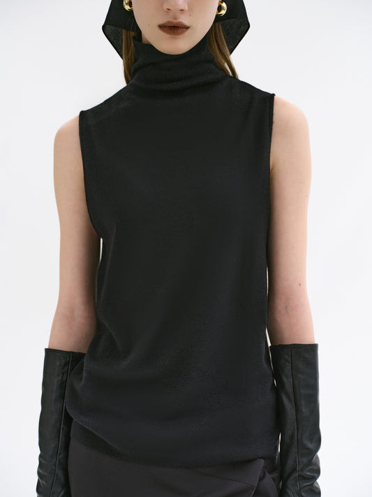 Signature Sleeveless Knit Turtleneck, Black